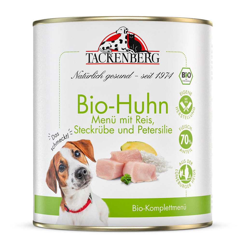 Tackenberg Menü Dose - BIO Hühnchen mit Reis 800g Nassfutter für Hunde