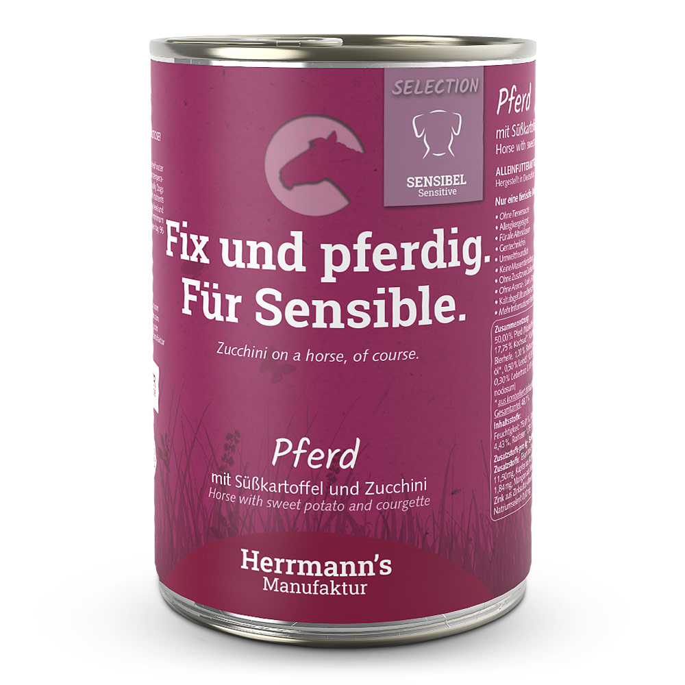 Herrmann's Hunde Dose - Pferd mit Süßkartoffel und Zucchini - 400g Hunde Nassfutter