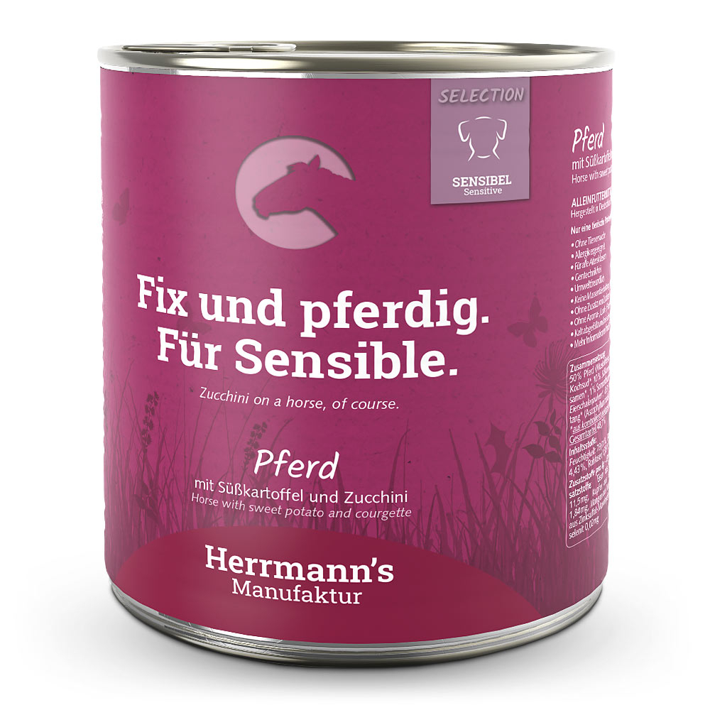 Herrmann's Hunde Dose - Pferd mit Süßkartoffel und Zucchini - 800g Hunde Nassfutter