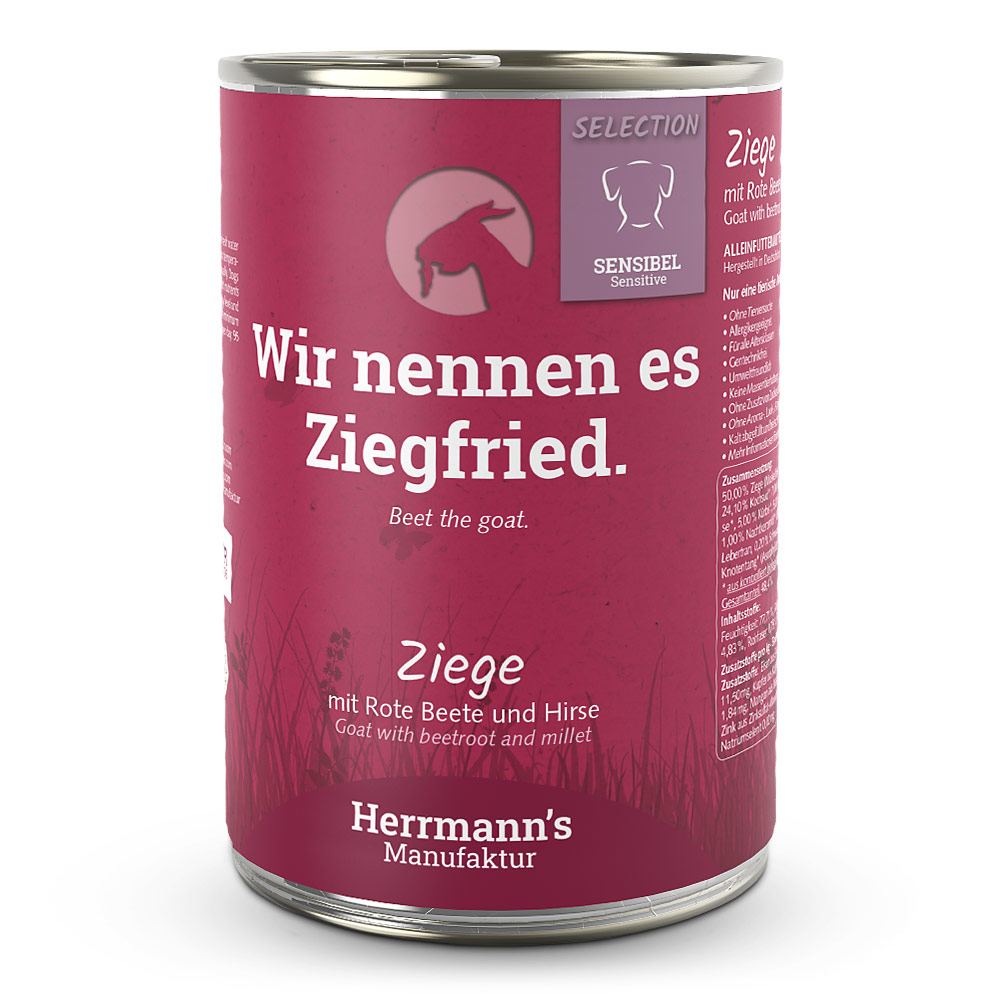 Herrmann's Hunde Dose - Ziege mit Rote Beete und Hirse - 400g Hunde Nassfutter sensibel