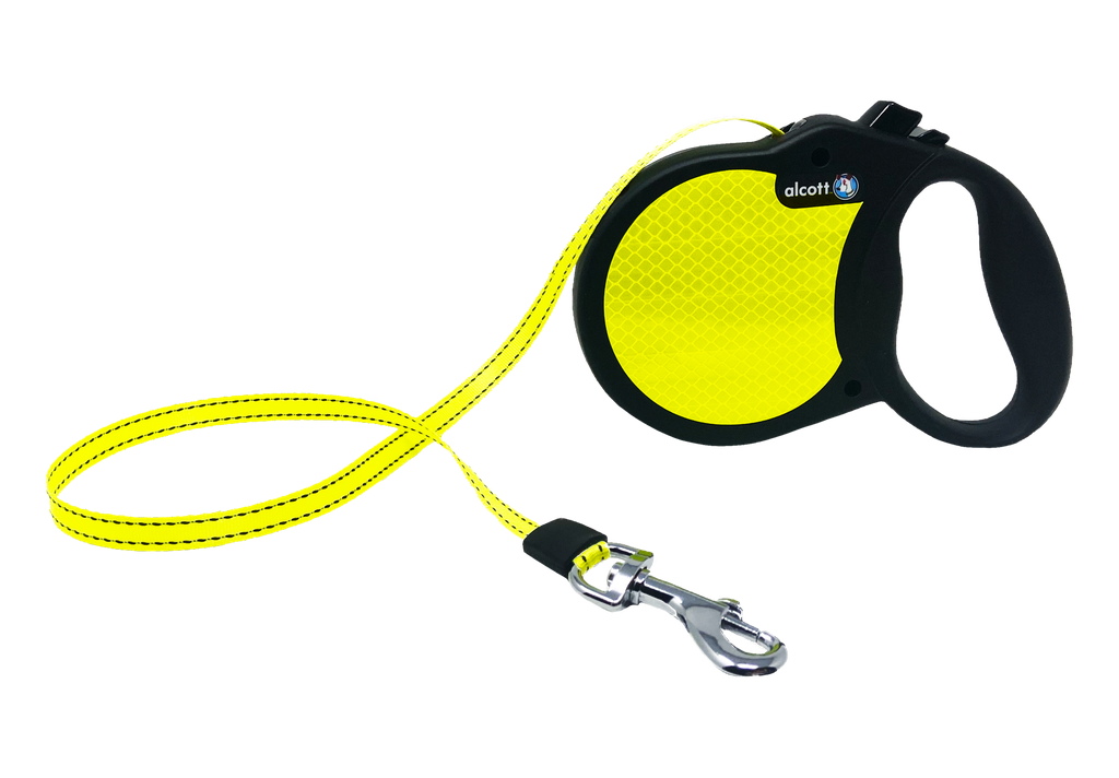 Alcott Visibility Automatik-Rollleine L neongelb-schwarz mit Reflektor für Hunde bis 50kg