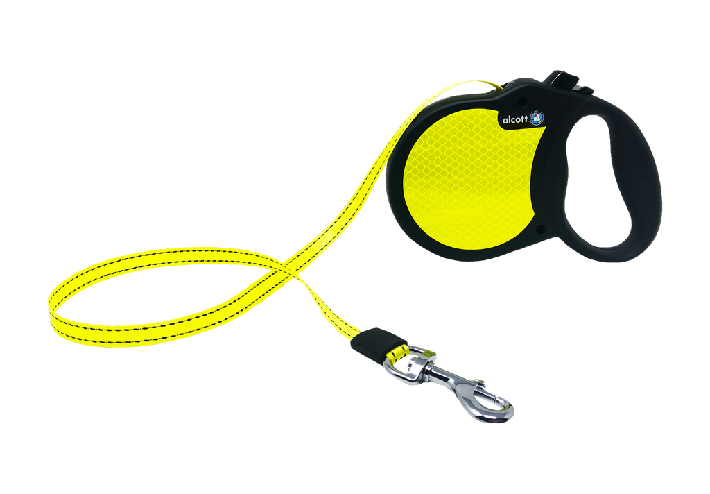 Alcott Visibility Automatik-Rollleine M neongelb-schwarz mit Reflektor für Hunde bis 30kg