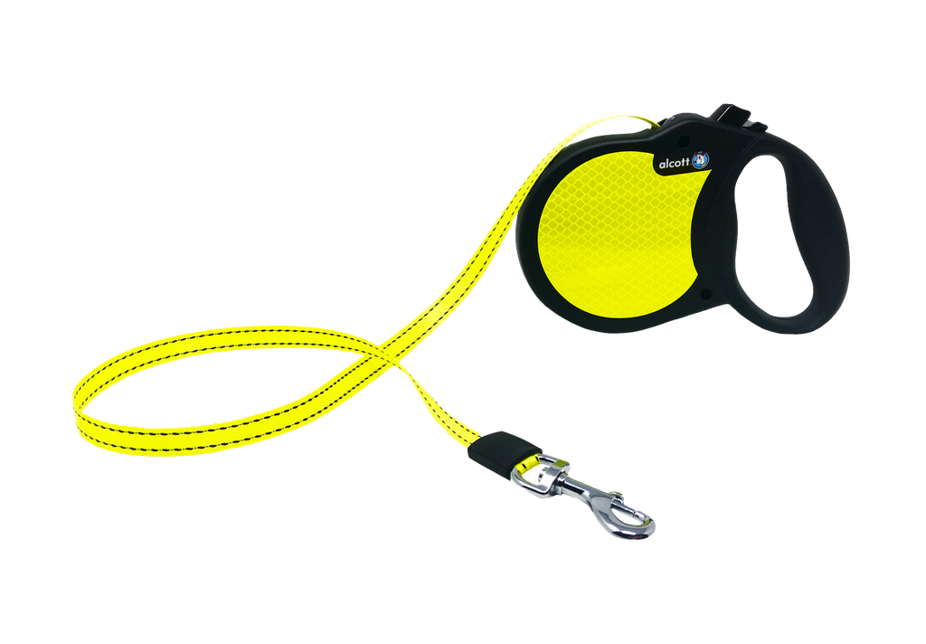 Alcott Visibility Automatik-Rollleine S neongelb-schwarz mit Reflektor für Hunde bis 20kg