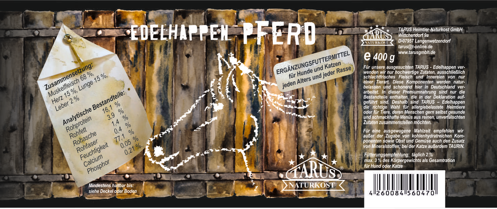 Tarus Edelhappen Pferd 400g pur - Reinfleischdose