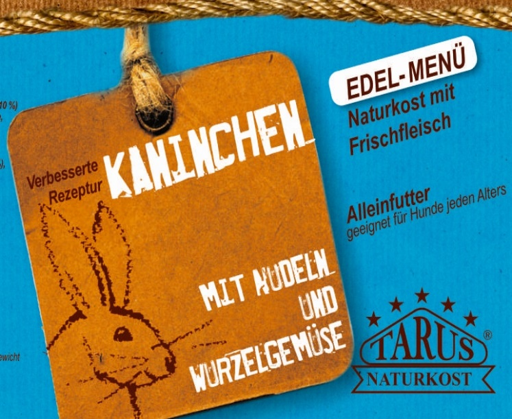 Tarus Naturkost Hund - Edel Menü Dose: Kaninchen und Rind mit Nudeln und Wurzelgemüse 400g