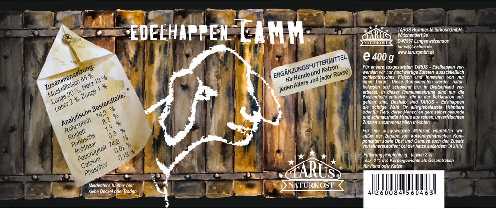 Tarus Edelhappen Lamm 400g pur - Reinfleischdose