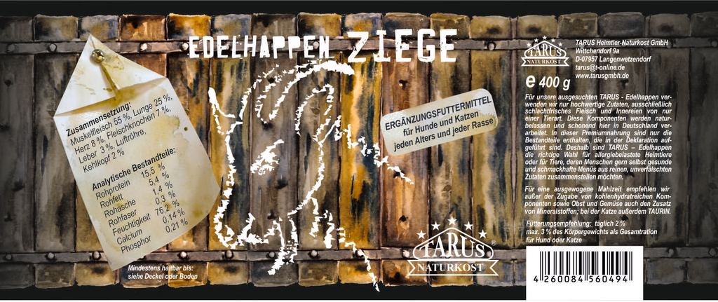 Tarus Edelhappen Ziege 400g pur - Reinfleischdose