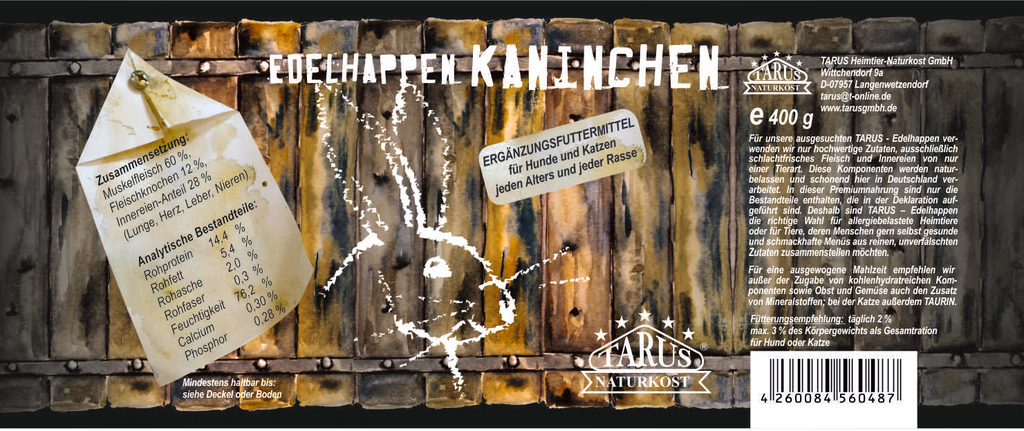 Tarus Edelhappen Kaninchen 400g pur - Reinfleischdose