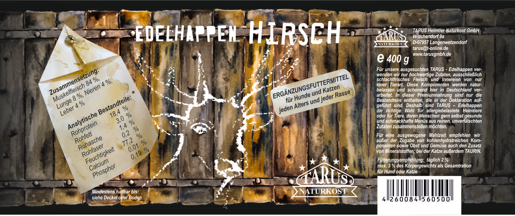 Tarus Edelhappen Hirsch 400g pur - Reinfleischdose