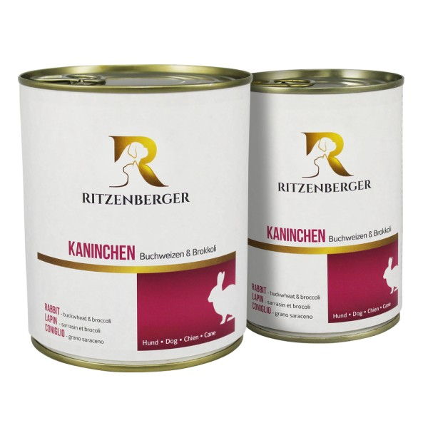 Ritzenberger Hunde Menü Dose -  Kaninchen mit Buchweizen und Brokkoli 800g - Hundefutter