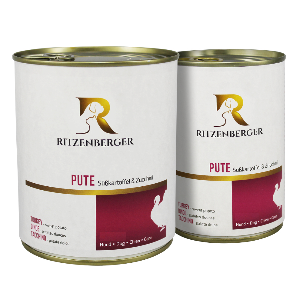 Ritzenberger Hunde Menü Dose -  Pute mit Süßkartoffel & Zucchini 800g - Hundefutter