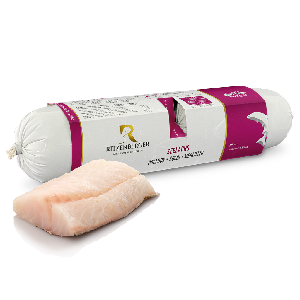 Ritzenberger Hunde Menü Duo-Rolls - Seelachs mit Vollkornreis 2x400g - Hundefutter