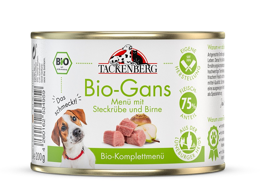 Tackenberg Menü Dose - BIO Gans mit Steckrübe und Birne 200g Nassfutter für Hunde