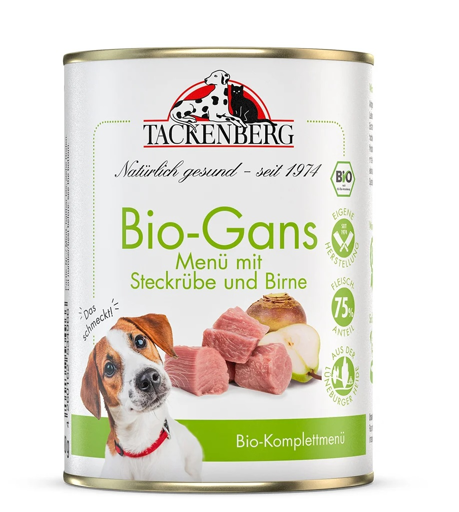 Tackenberg Menü Dose - BIO Gans mit Steckrübe und Birne 400g Nassfutter für Hunde