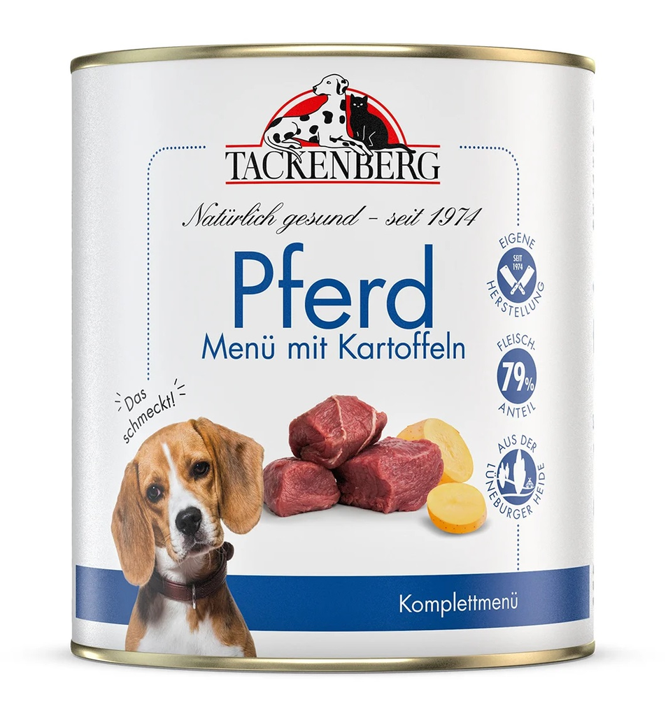 Tackenberg Menü Dose - Pferd mit Kartoffeln 800g Nassfutter für Hunde