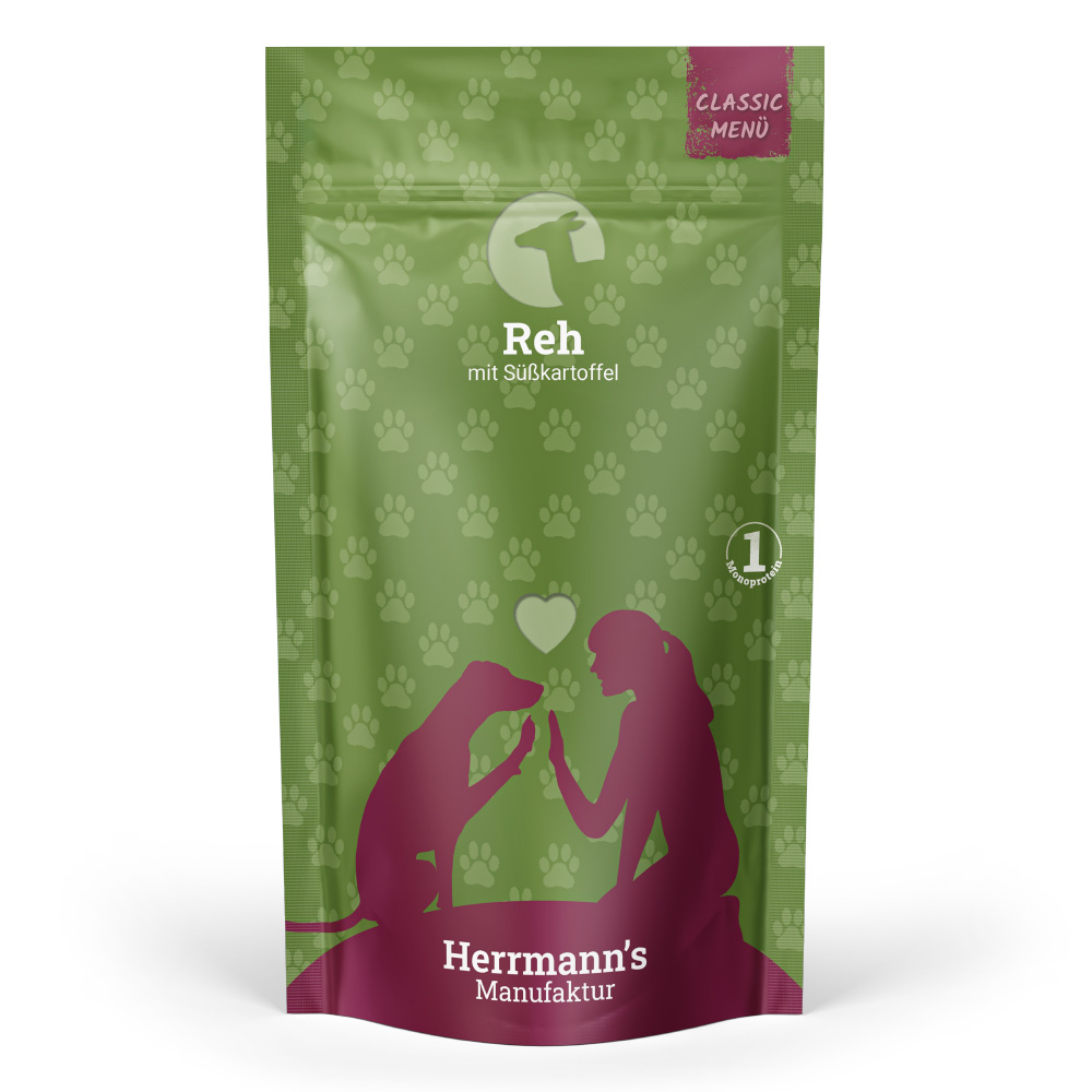 Herrmann's Hunde Pouches - Classic Reh mit Süßkartoffel - 130g Hunde Nassfutter