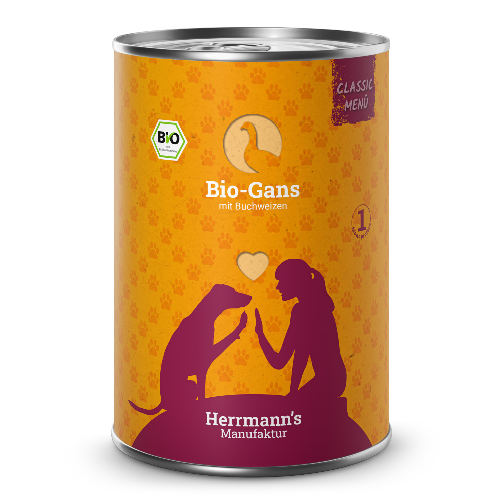 Herrmann's Hunde Dose - Classic Bio-Gans mit Buchweizen - 400g Hunde Nassfutter