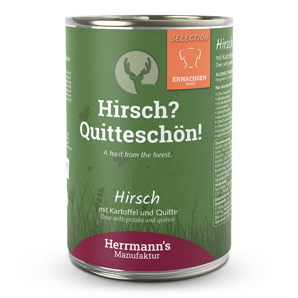 Herrmann's Hunde Dose - Adult Hirsch mit Kartoffel & Quitte - 400g Hunde Nassfutter