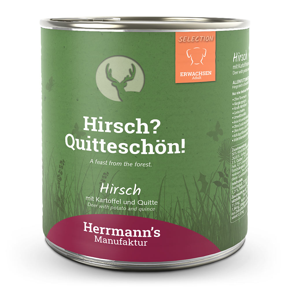 Herrmann's Hunde Dose - Adult Hirsch mit Kartoffel & Quitte - 800g Hunde Nassfutter