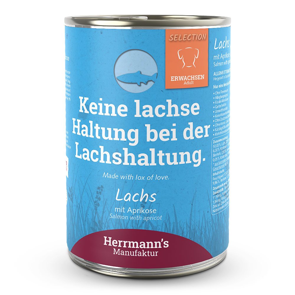 Herrmann's Hunde Dose - Adult Lachs mit Aprikose - 400g Hunde Nassfutter