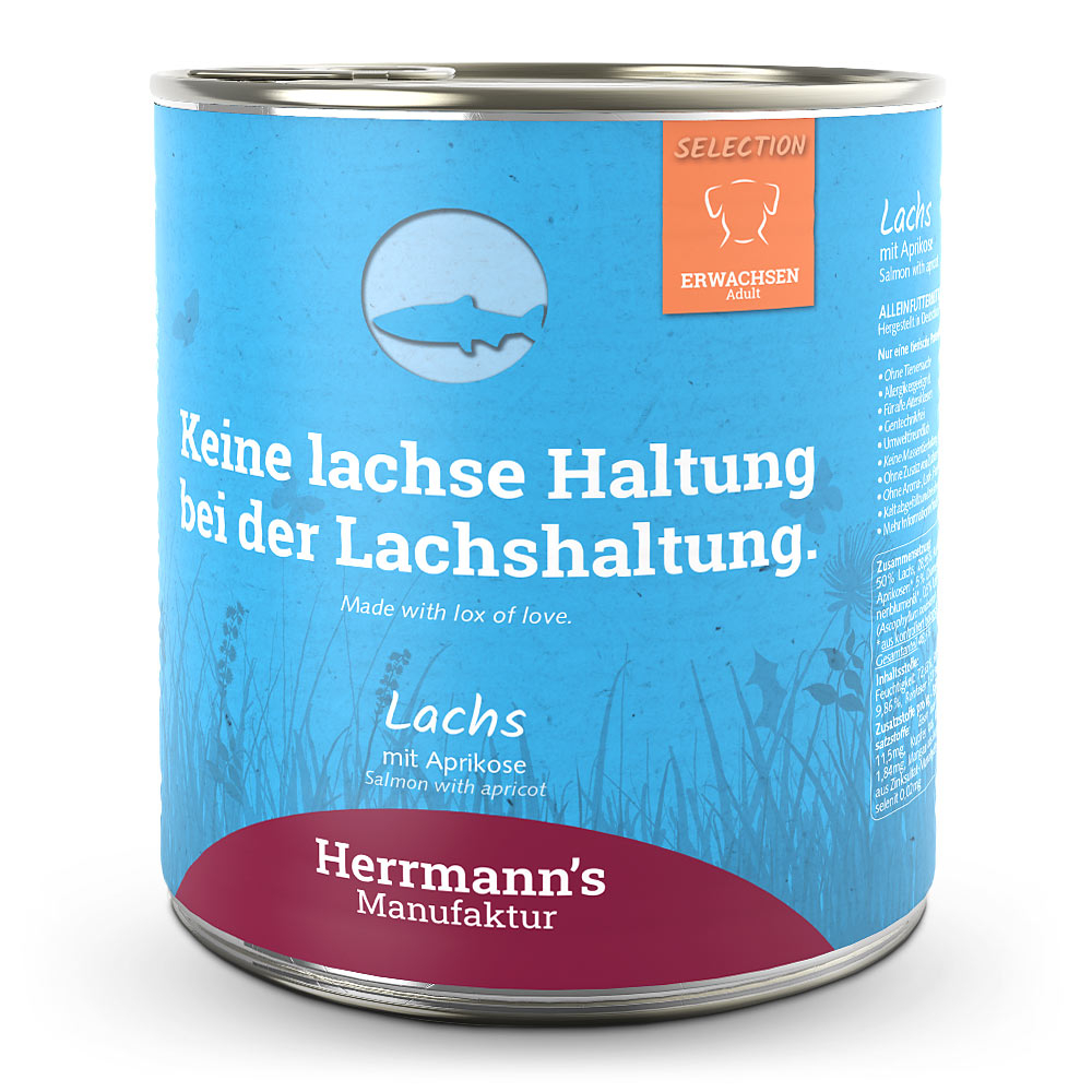 Herrmann's Hunde Dose - Adult Lachs mit Aprikose - 800g Hunde Nassfutter