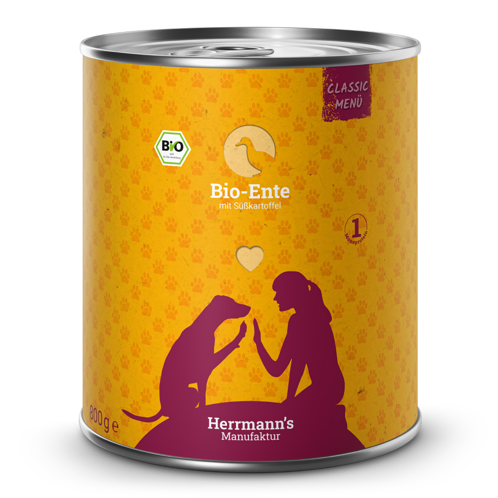 Herrmann's Hunde Dose - Classic Bio-Ente mit Süßkartoffeln - 800g Hunde Nassfutter