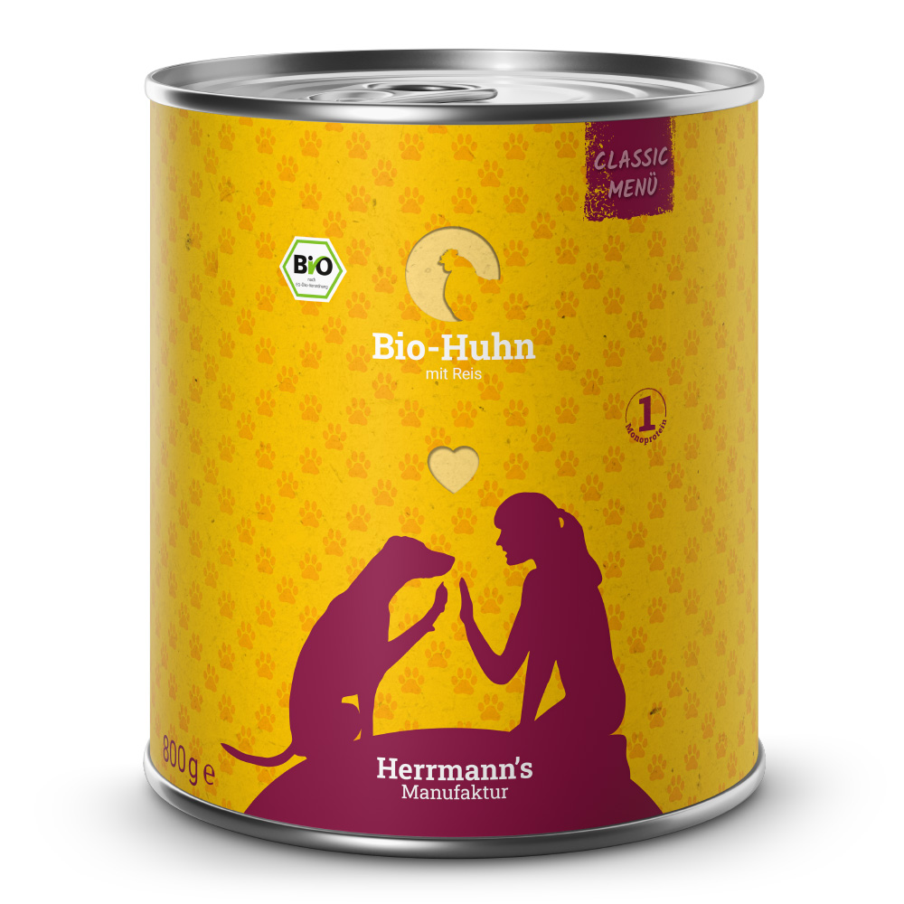 Herrmann's Hunde Dose - Classic Bio-Huhn mit Reis - 800g Hunde Nassfutter