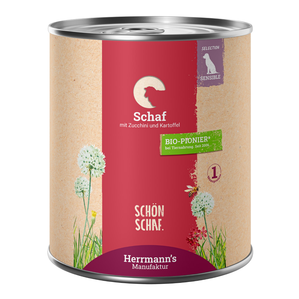 Herrmann's Hunde Dose - Sensible Schaf mit Zucchini und Kartoffeln - 800g Hunde Nassfutter sensibel
