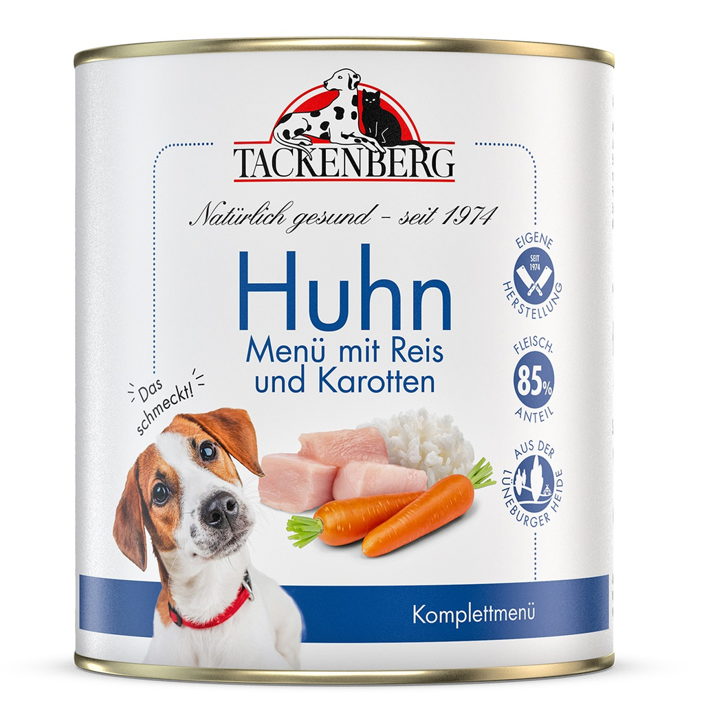 Tackenberg Menü Dose - Hühnchen mit Langkornreis und Karotten 800g Nassfutter für Hunde