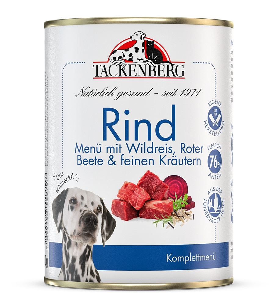 Tackenberg Menü Dose - Rind mit Wildreis, Roter Beete und feinen Kräutern 400g Nassfutter für Hunde