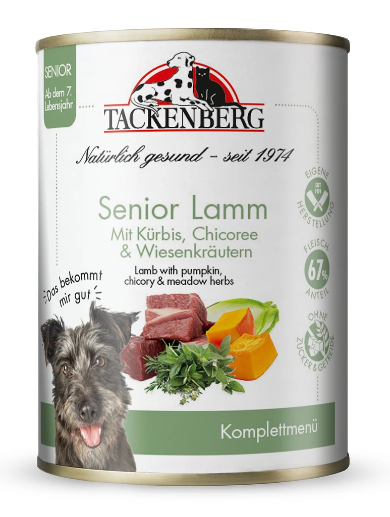 Tackenberg Senior Menü Dose - Lamm mit Kürbis & Wiesenkräutern 200g Nassfutter für Hunde - sensitiv