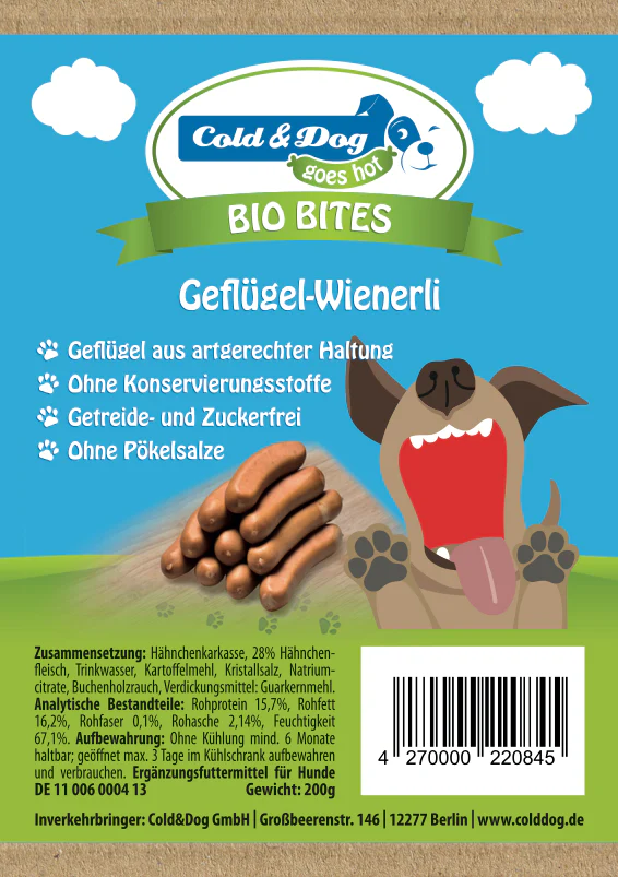 Cold & Dog - Geflügelwiener für Hund&Katz - Hähnchen 100g - aus artgerechter Haltung