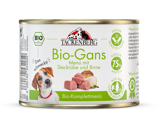 [Tb229120001] Tackenberg Menü Dose - BIO Gans mit Steckrübe und Birne 200g Nassfutter für Hunde