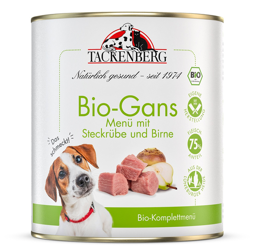 [Tb229180001] Tackenberg Menü Dose - BIO Gans mit Steckrübe und Birne 800g Nassfutter für Hunde