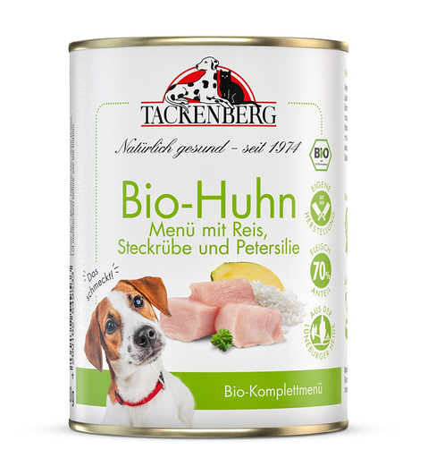 [Tb229840001] Tackenberg Menü Dose - BIO Hühnchen mit Reis 400g Nassfutter für Hunde