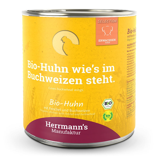 [HM006845] Herrmann's Hunde Dose - Bio-Huhn mit Fenchel und Buchweizen  - 800g Hunde Nassfutter