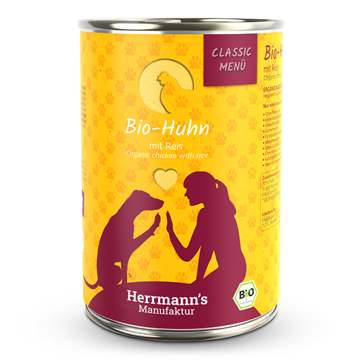 [HM002038] Herrmann's Hunde Dose - Bio-Huhn mit Reis - 400g Hunde Nassfutter