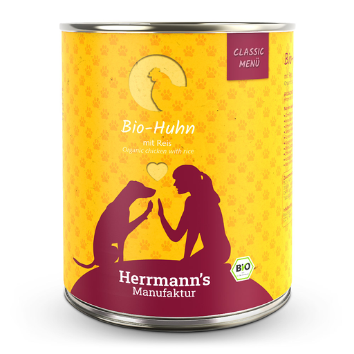 [HM006180] Herrmann's Hunde Dose - Bio-Huhn mit Reis - 800g Hunde Nassfutter