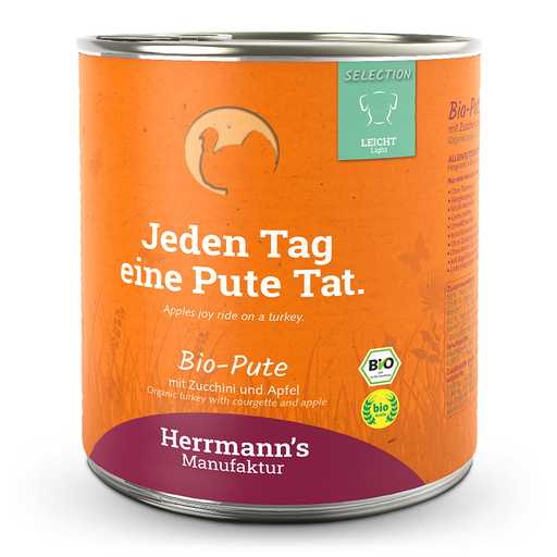 [HM008269] Herrmann's Hunde Dose - Bio-Pute mit Zucchini und Apfel  - 800g Hunde Nassfutter Selection Light