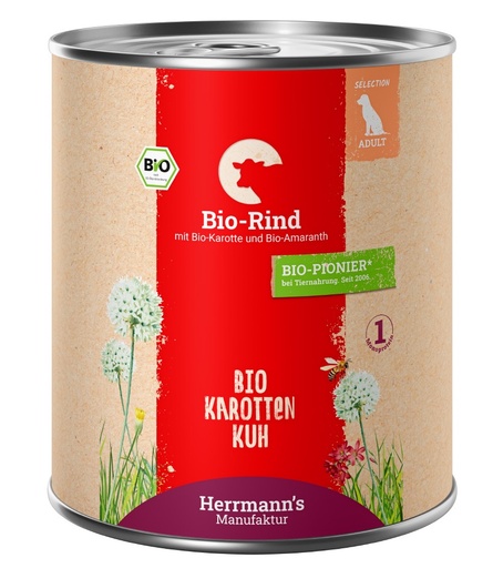 [HM006906] Herrmann's Hunde Dose - Bio-Rind mit Karotten und Amaranth - 800g für Hunde Nassfutter