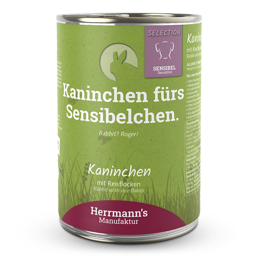 [HM009921] Herrmann's Hunde Dose - Kaninchen mit Reisflocken - 400g Hunde Nassfutter sensibel