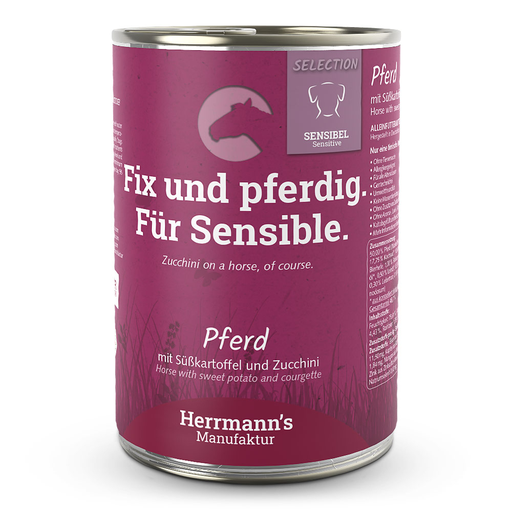 [HM007064] Herrmann's Hunde Dose - Pferd mit Süßkartoffel und Zucchini - 400g Hunde Nassfutter