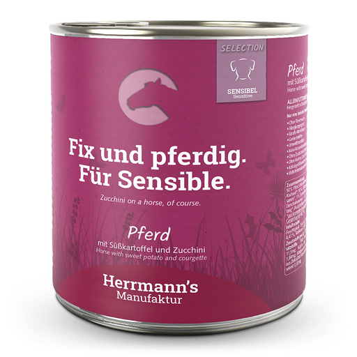 [HM008207] Herrmann's Hunde Dose - Pferd mit Süßkartoffel und Zucchini - 800g Hunde Nassfutter
