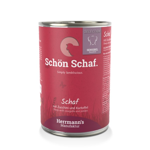 [HM009662] Herrmann's Hunde Dose - Schaf mit Zucchini und Kartoffeln - 400g Hunde Nassfutter sensibel