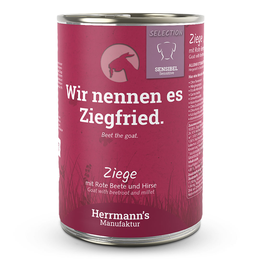 [HM009631] Herrmann's Hunde Dose - Ziege mit Rote Beete und Hirse - 400g Hunde Nassfutter sensibel