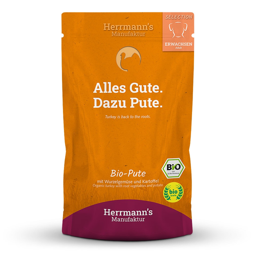 [HM006920] Herrmann's Hunde Pouches - Bio-Pute mit Pastinake & Kartoffel  - 150g Hunde Nassfutter