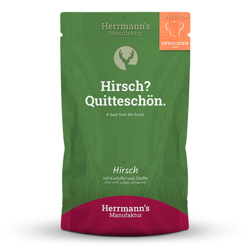 [HM009884] Herrmann's Hunde Pouches - Hirsch mit Kartoffel & Quitte - 150g Hunde Nassfutter