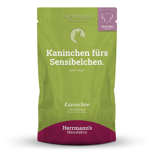 [HM009914] Herrmann's Hunde Pouches - Kaninchen mit Reisflocken - 150g Hunde Nassfutter sensibel