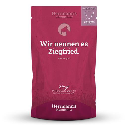 [HM009624] Herrmann's Hunde Pouches - Ziege mit Rote Beete und Hirse - 150g Hunde Nassfutter sensibel