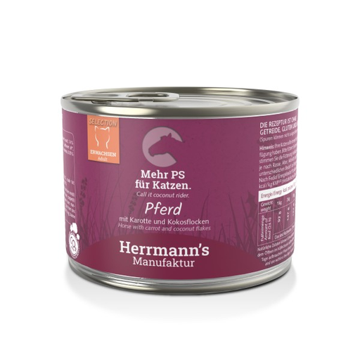 [HM-A9-200-1] Herrmann's Katzen Dose - Pferd mit Karotte und Kokosflocken - 200g Katzen Nassfutter